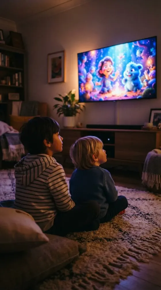 Children watching a PIN-protected kids channel on a LiveIPTV IPTV UK subscription